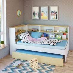 Benalla Single Trundle Bed with wrap around storage shelves