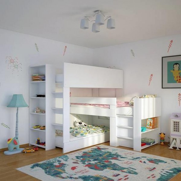 Triple Bunk Bed Kids, Corner Bunk Beds With Storage