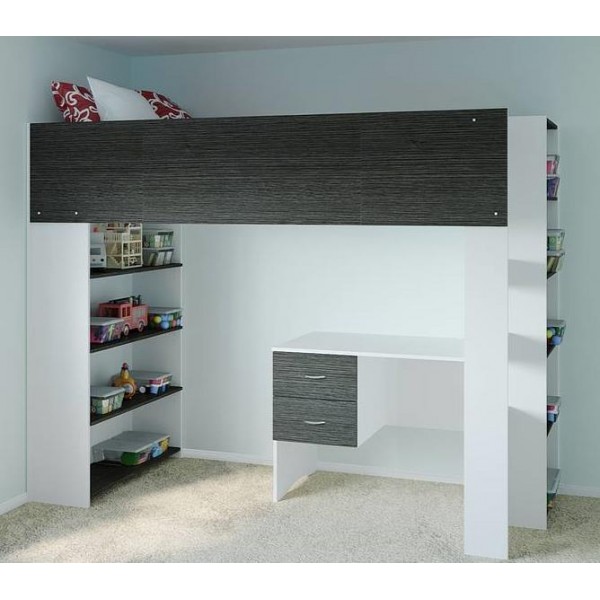 High Loft Bed With Open Shelves 2, Loft Bed With Bookcase And Desk Uk